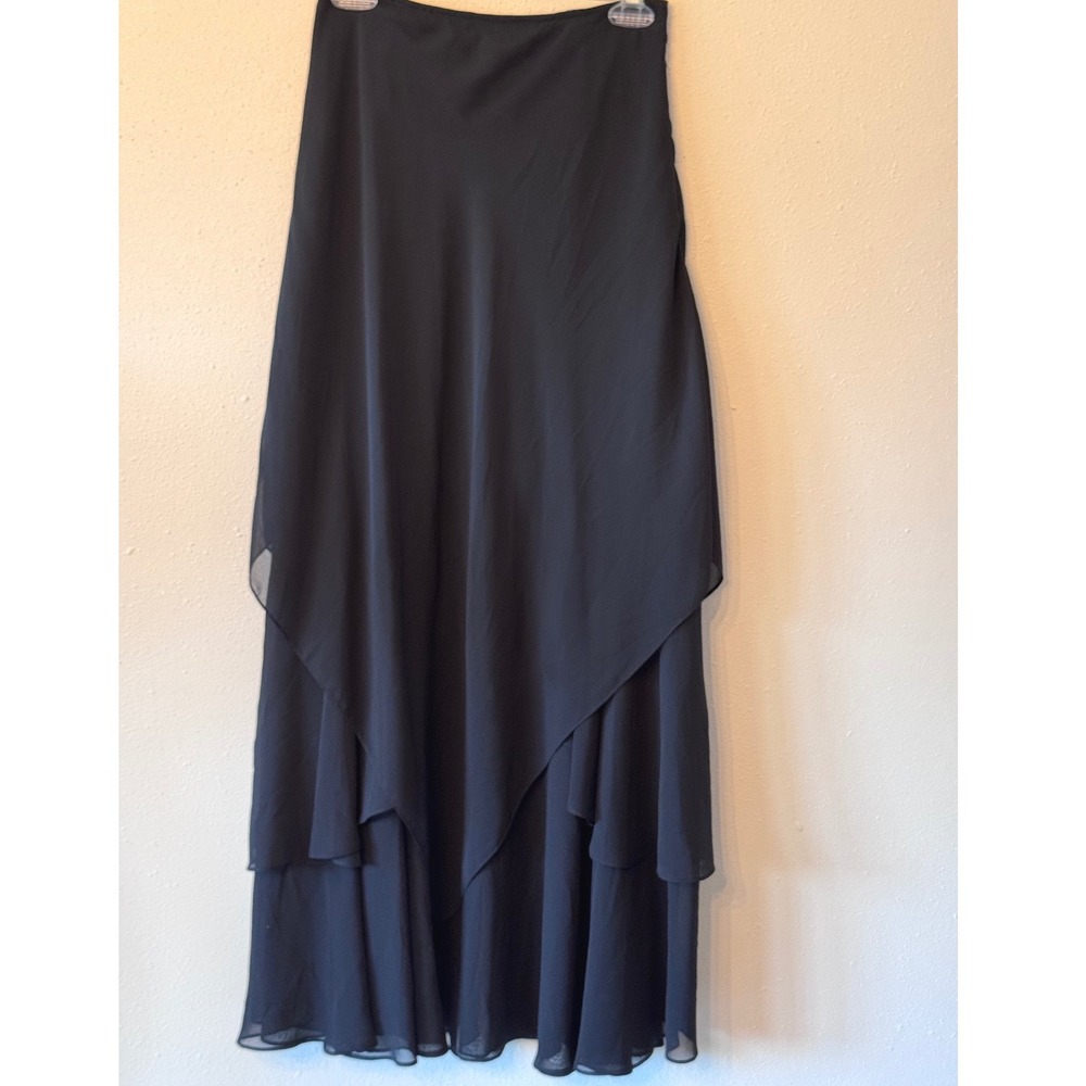 Cachet Black Handkerchief Hem Maxi Skirt Sz 4 Chiffon Tier Dark Fairy Whimsigoth